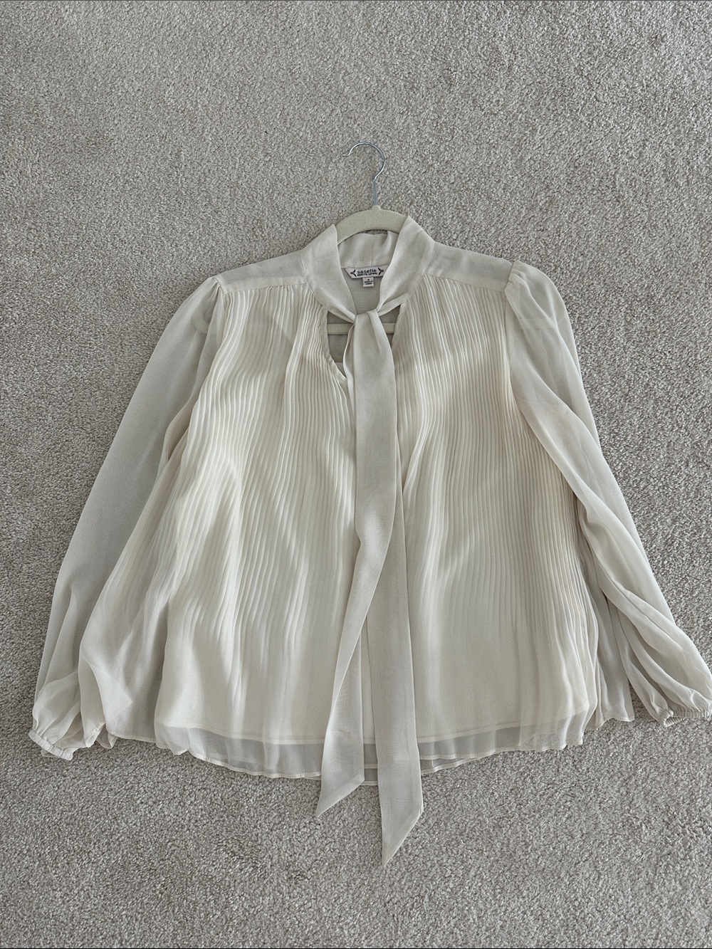 Nanette Lepore Cream Tie-Neck Pleated Blouse